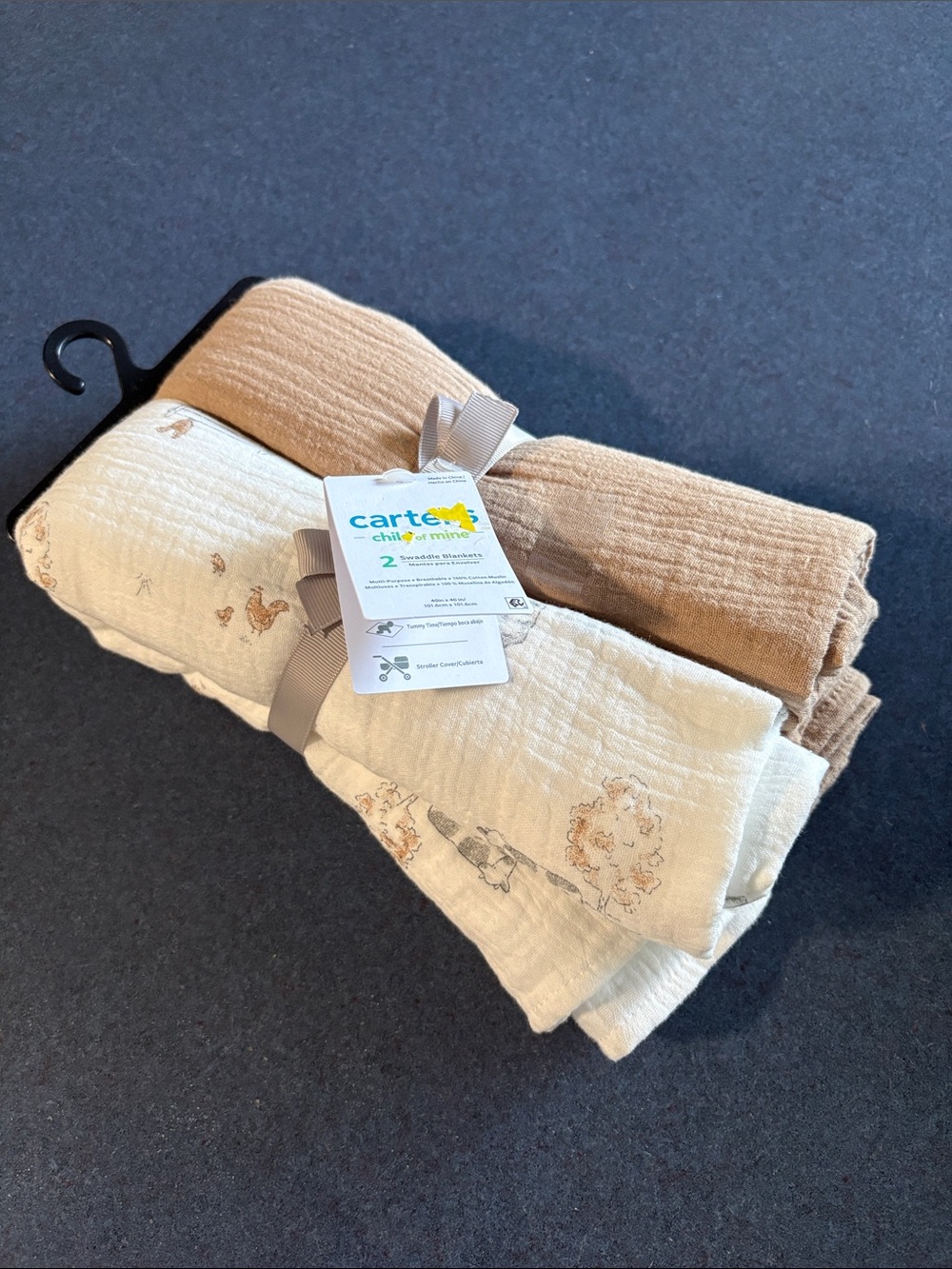 Carter's Neutral Muslin Swaddle Duo - Cream & Tan